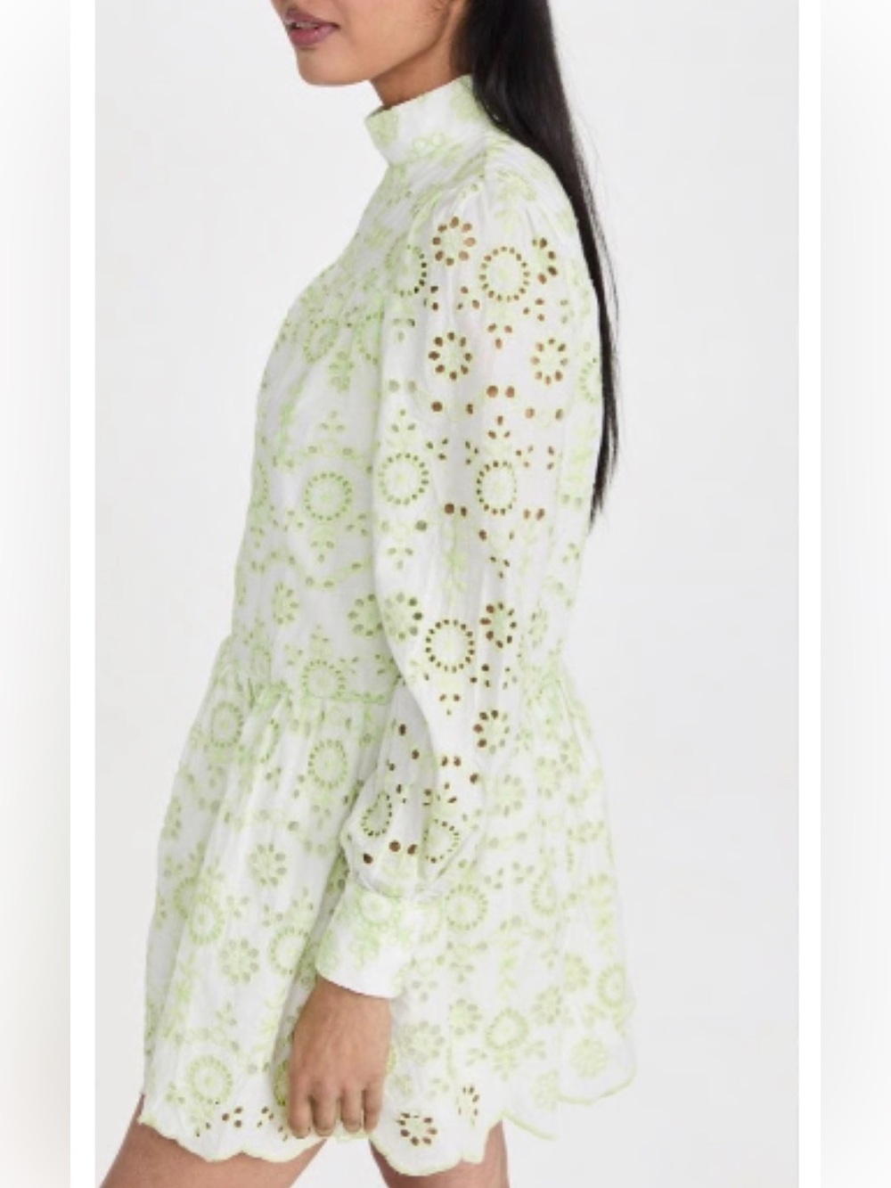 GLAMOROUS Eyelet Dress Size M US 8 White Green Embroidered Scalloped Mini NWT - Picture 2 of 15